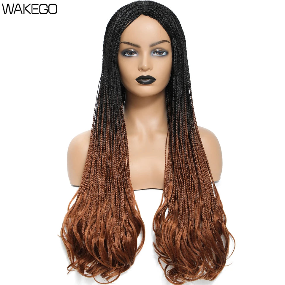 26 Inch Long Box Braid Wig With Curly End African synthetic Braided Wigs For Women Fake Scalp Heat Resistant Braiding Hair Wig Luxegan