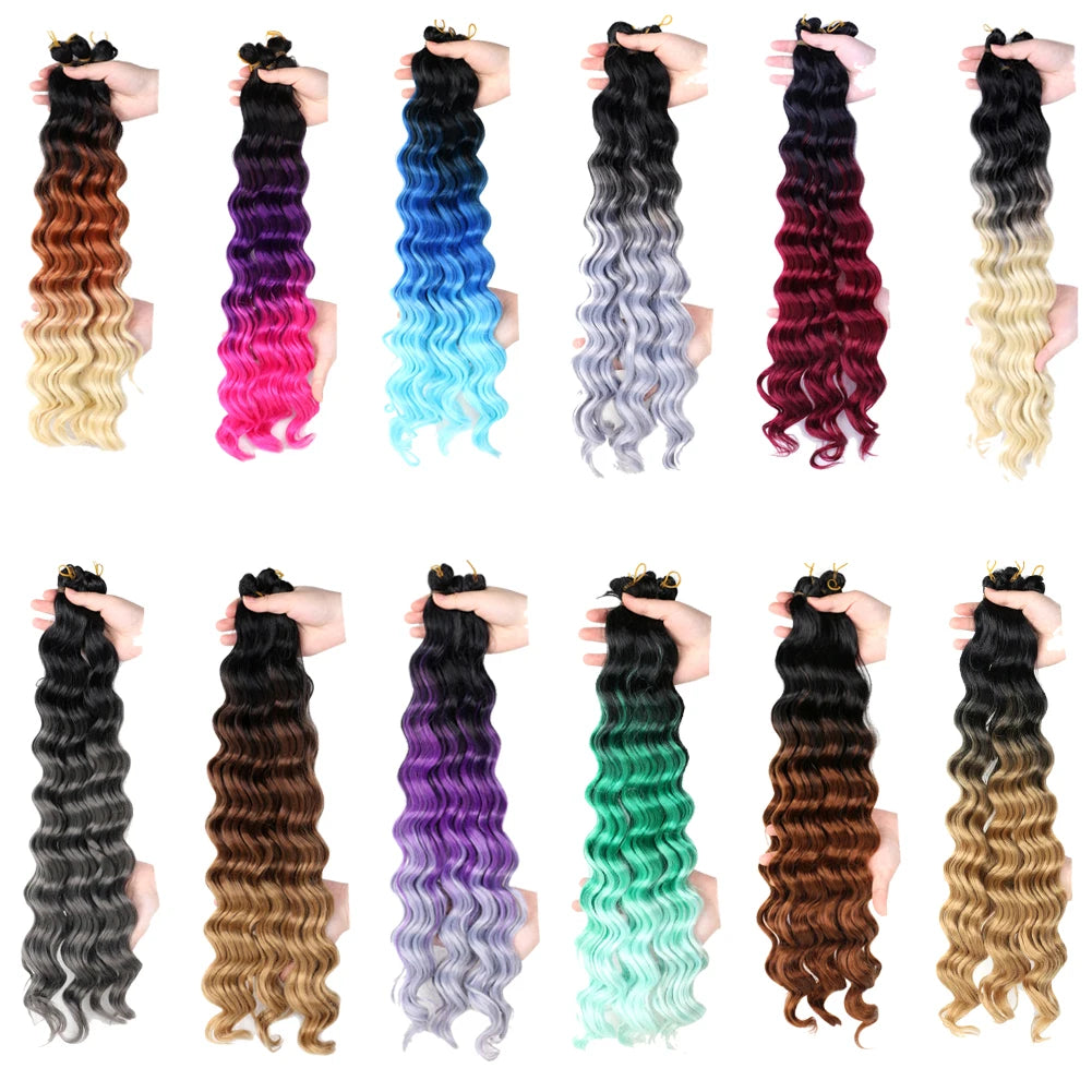 20" Deep Curly Crochet Braiding Hair | Deep Wave Bulk Synthetic Braid Extensions | 23 Colors