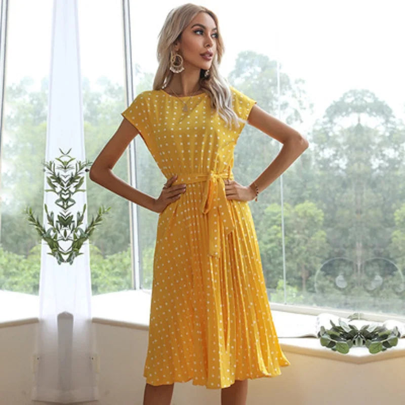 Print V-Neck Short Sleeve Regular Fit Sheath Knee-Length Dress – Medium Stretch Denim, Empire Waist, Summer Luxegan