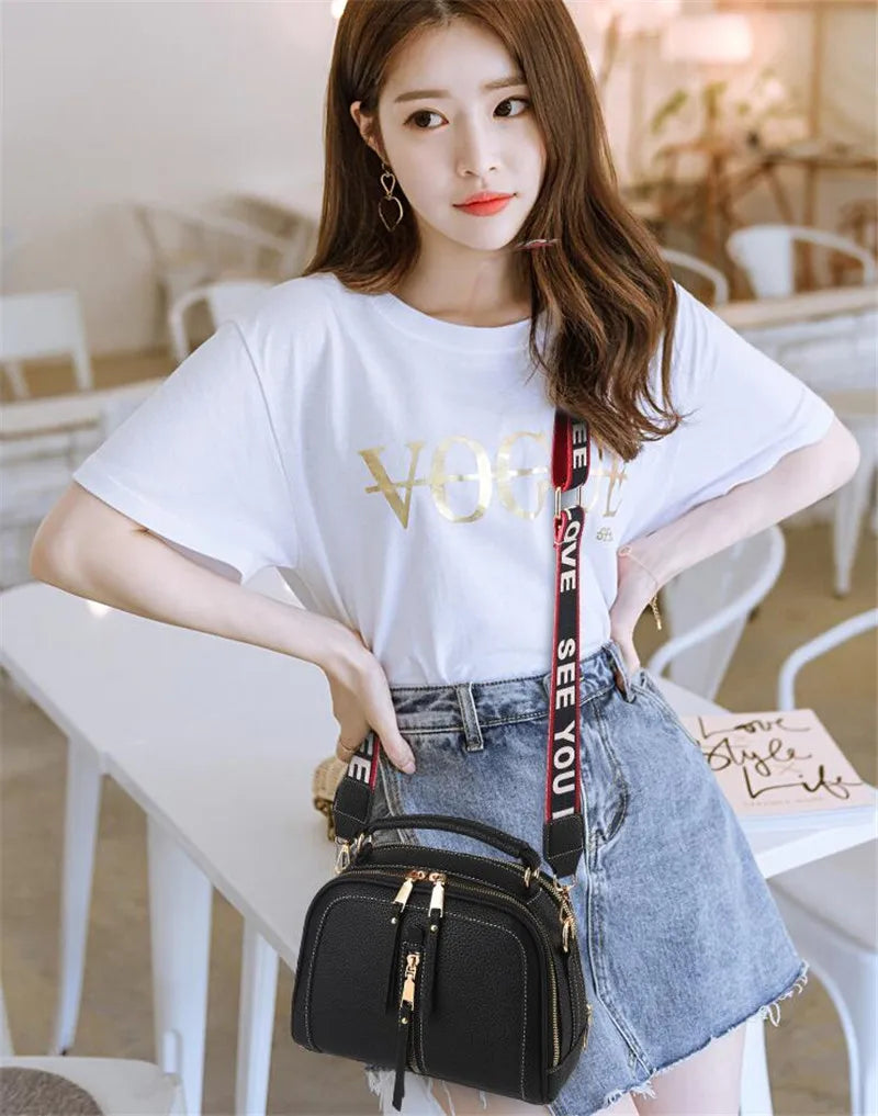 PU Leather Solid Flap Bag | Soft Fashion Hit Color Wide Strap Crossbody Luxegan