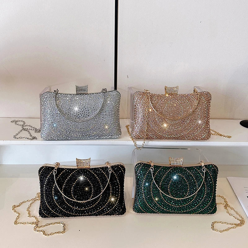 Luxury Women’s Elegant Celebrity Designer Sparkle Clutch | Waterproof Crystal Evening Bag | Fashionable Party Banquet Purse with Crystal Chain (Model A03) Luxegan