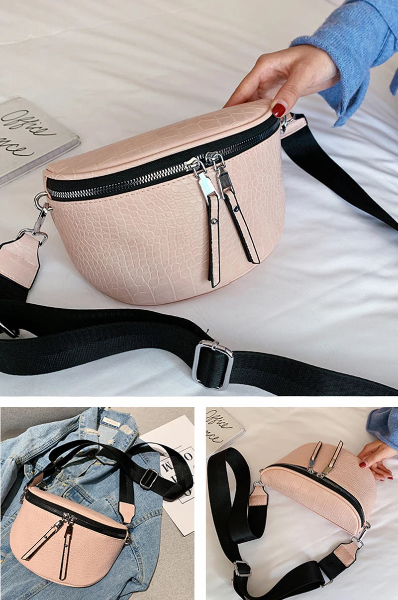 Luxury Saddle Chest Bag | Soft Stone Pattern Chain Crossbody Luxegan