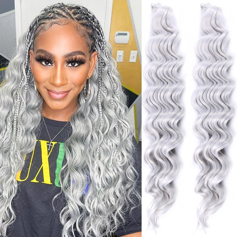 20" Deep Curly Crochet Braiding Hair | Deep Wave Bulk Synthetic Braid Extensions | 23 Colors
