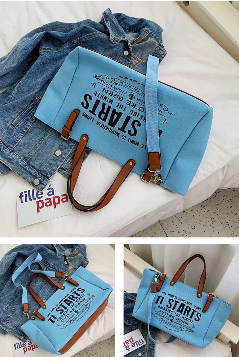 Casual Letter Design Canvas Tote | Soft Large Capacity Shoulder Bag Luxegan
