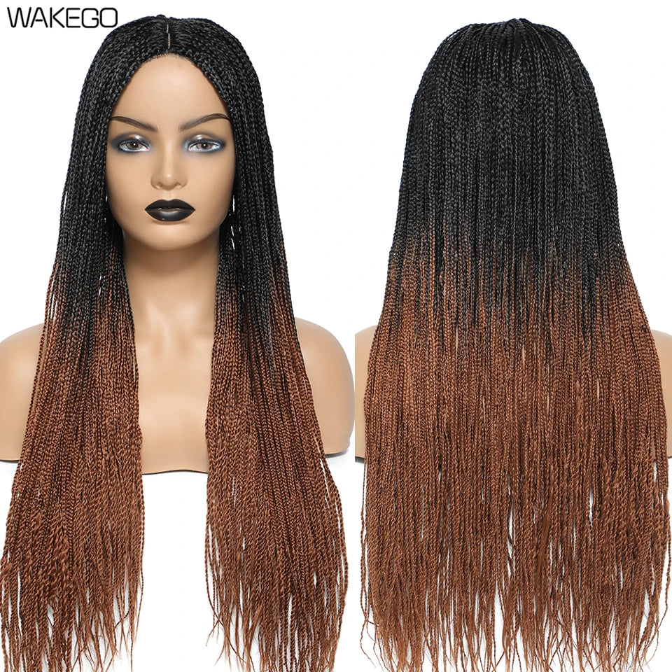 Wakego Black Braided African Wig Handmade Box Braids Wig Natural Synthetic Braiding Hair Wigs For All Women Peluca Con Trenzas Luxegan