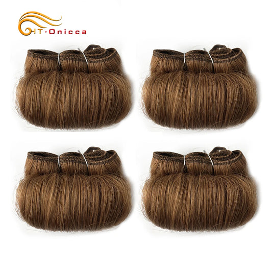 Brazilian Curly Hair 4 Bundles – Short Double Drawn Remy Human Hair Weave (5 5 6 7 Inch) for Black Women