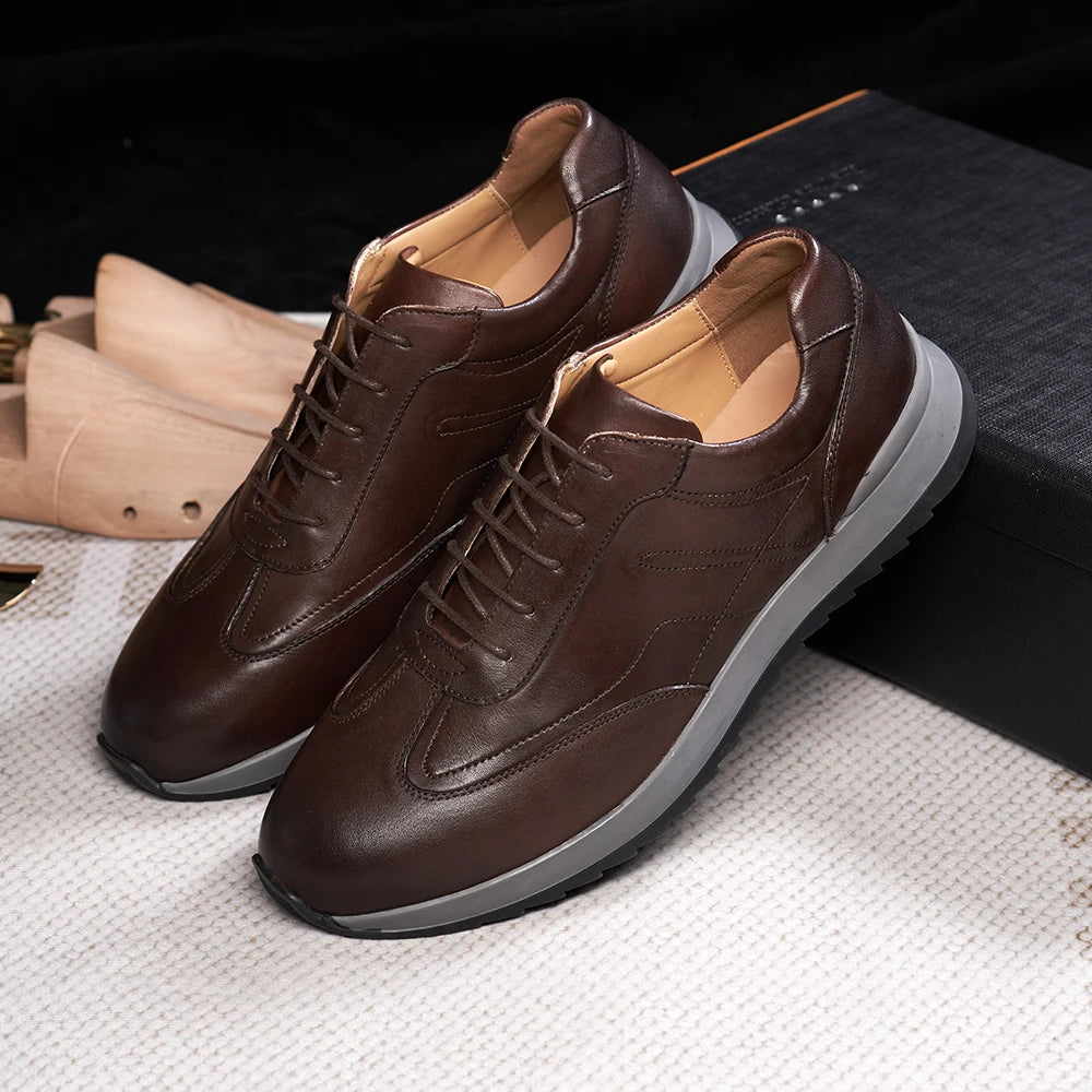 High-Quality Men's Casual Sports Sneakers | Sophisticated Genuine Leather Lace-Up Silhouette | Elegant "Anti-Odor" All-Season Walking Shoes | "Dignified" Abrasion-Resistant Sneakers for Radiant Versatile Styling Luxegan