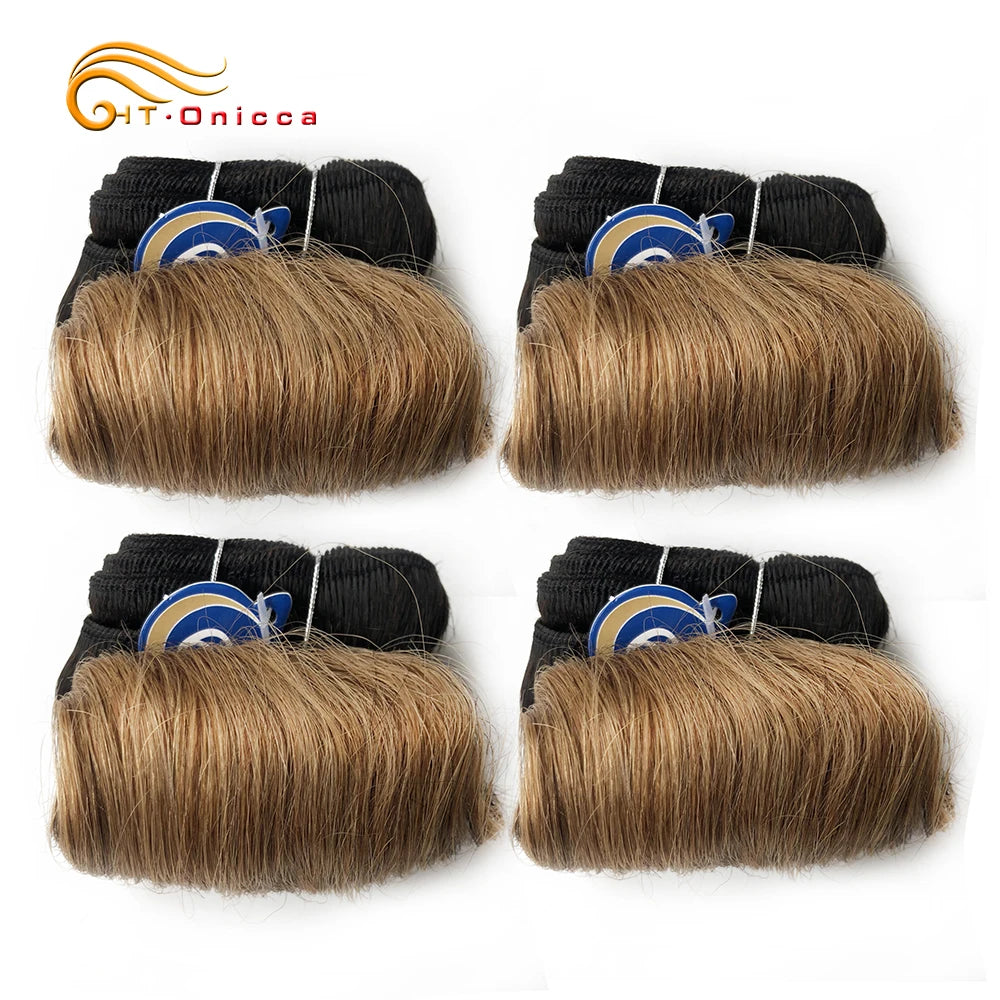 Brazilian Curly Hair 4 Bundles – Short Double Drawn Remy Human Hair Weave (5 5 6 7 Inch) for Black Women