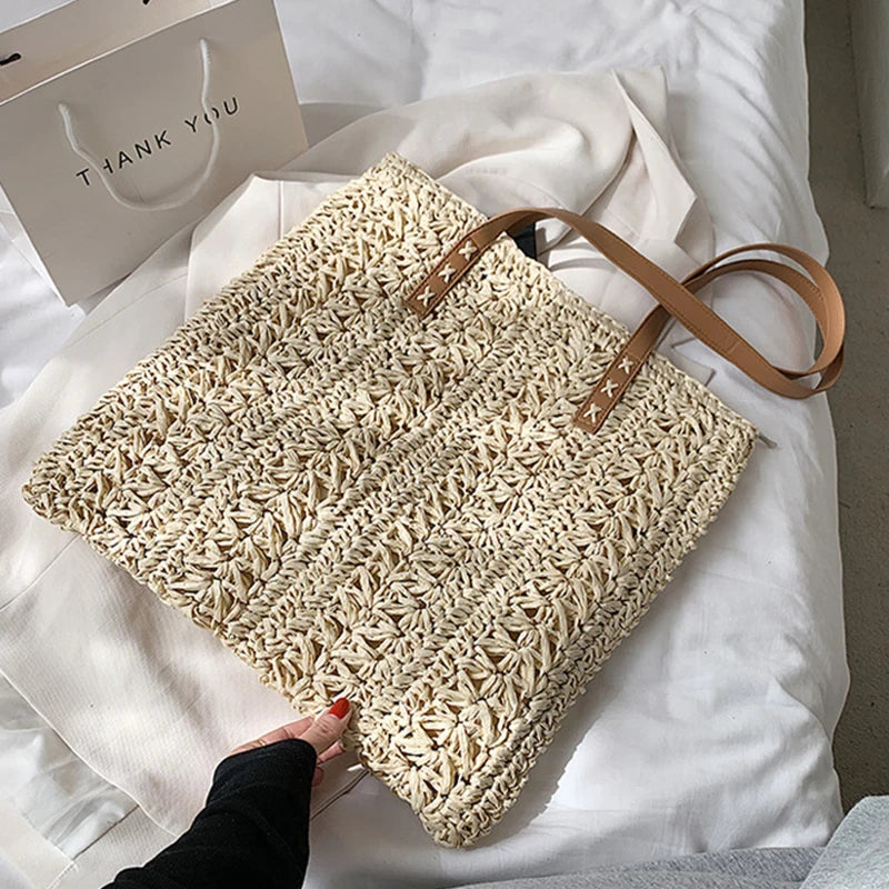 Summer Hollow Out Straw Bag Women | Large Capacity Handmade Weave Shoulder Totes Bag | Travel Beach Bag Shopping Pouch Luxegan