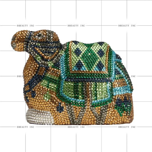 Luxury Crystal-Encrusted Camel Evening Clutch | Sophisticated Rhinestone Party & Wedding Purse | Elegant Metal & PU Leather Handbag | "Dignified" Novelty Statement Piece for Prom & Banquets Luxegan