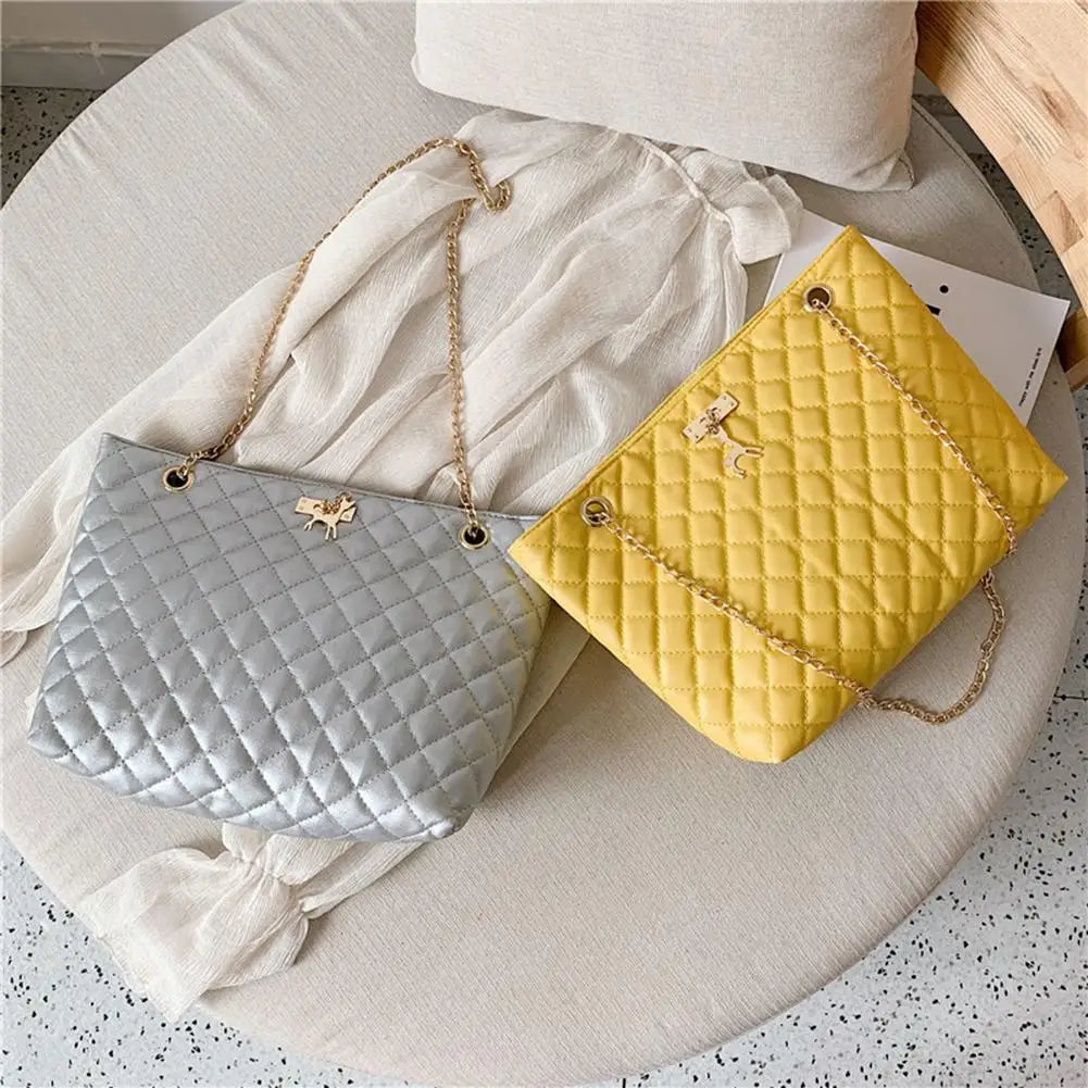 Classic Diamond Lattice Handbag | Fashion Women's Large Capacity Top-handle Bags & Pure Color Thin Chain Shoulder Crossbody Bag Luxegan