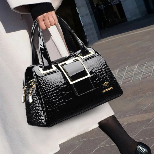 2-Layer Large Capacity Tote Bag | Luxury Handbags Women's Designer Crocodile Pattern Ladies Boston Shoulder Bag (High Quality) Luxegan