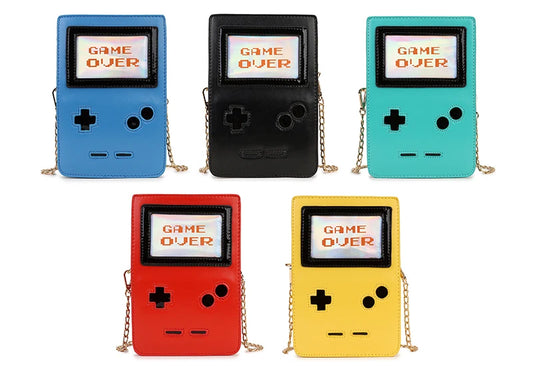 Fun Fashion Pink Game Machine Handbag | "GAME OVER" Retro PU Leather Ladies Purse | Unique Hard-Shell Flap Clutch & Crossbody Bag | Fashion-Forward Novelty Shoulder Bag (Model 2019-8-F) Luxegan