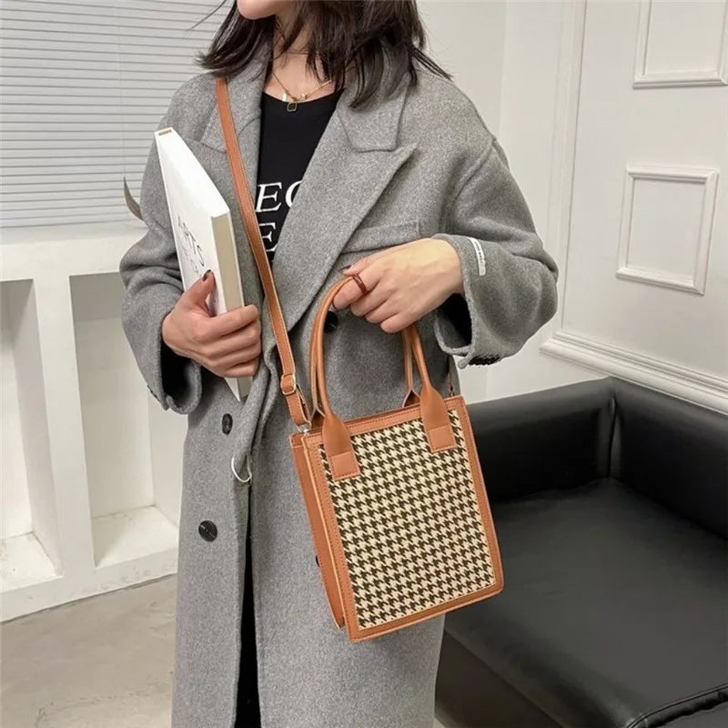 Luxury Brand Designer Crossbody Bag | PU Leather & Linen Women’s Shoulder Bag | Casual Boston Handbag & Purse Luxegan