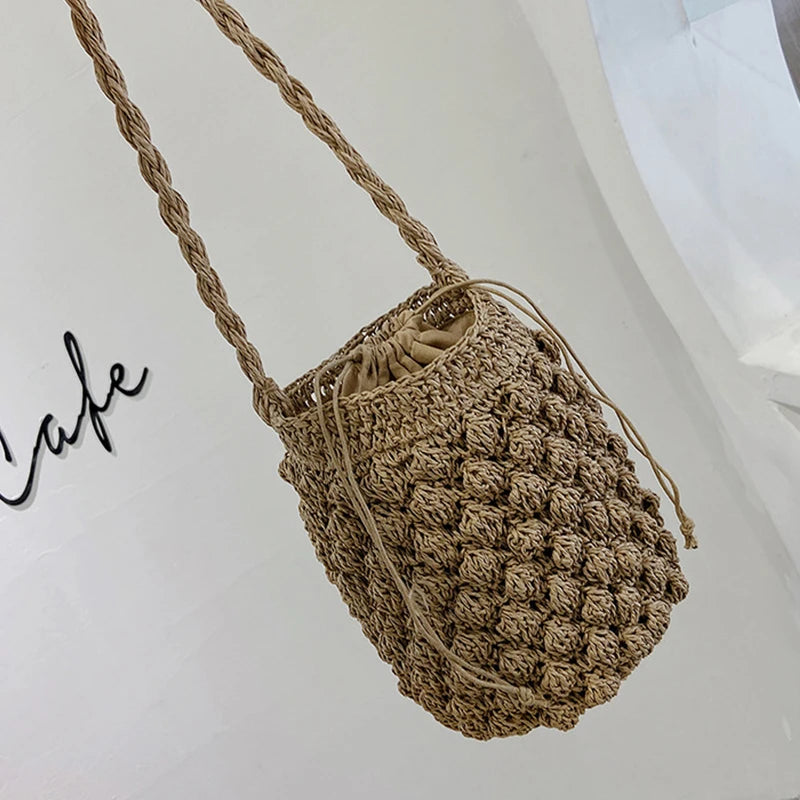 Summer Straw Shoulder Tote | Sophisticated Large-Capacity Rattan Bucket Bag | Elegant Handmade Woven Beach Bag | "Dignified" Soft Bohemian Handbag for Versatile Vacation Styling Luxegan