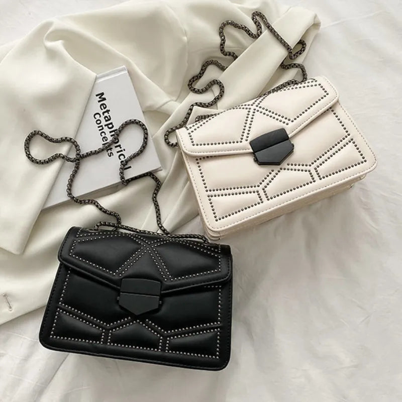 Rivet Chain Small Crossbody Bag for Women | 2022 Luxury Shoulder Messenger Bag (Trendy Lady Handbag with Flap Cover) Luxegan