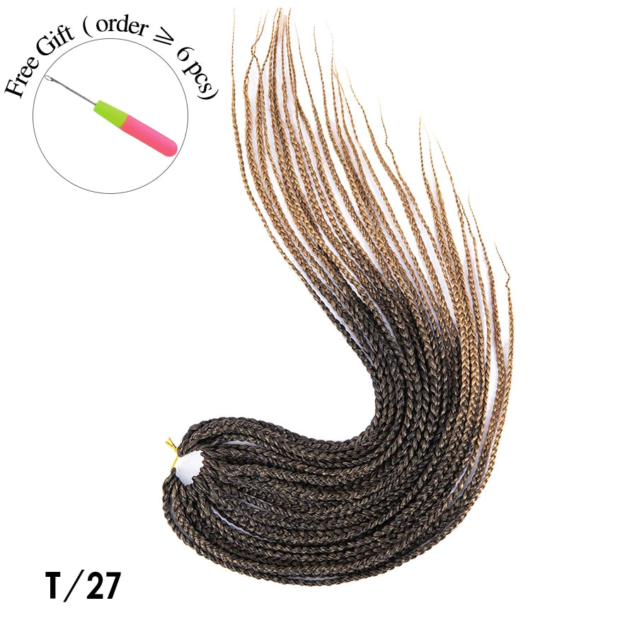 High Quality Ombre Brown & Blonde Synthetic Box Braids Crochet Hair Extensions - 12", 16", 20", 24" & 30" Pre-Looped Braids - High Temperature Fiber 22 Strands/Pack Tangle-Free Crochet Braids Luxegan