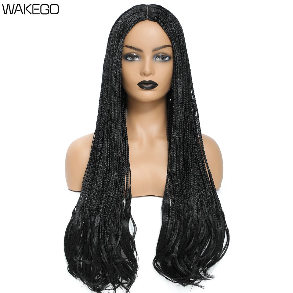 26 Inch Long Box Braid Wig With Curly End African synthetic Braided Wigs For Women Fake Scalp Heat Resistant Braiding Hair Wig Luxegan