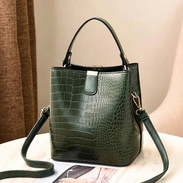 Retro Alligator Bucket Handbag for Women | Sophisticated Crocodile Pattern Large Capacity - view 9