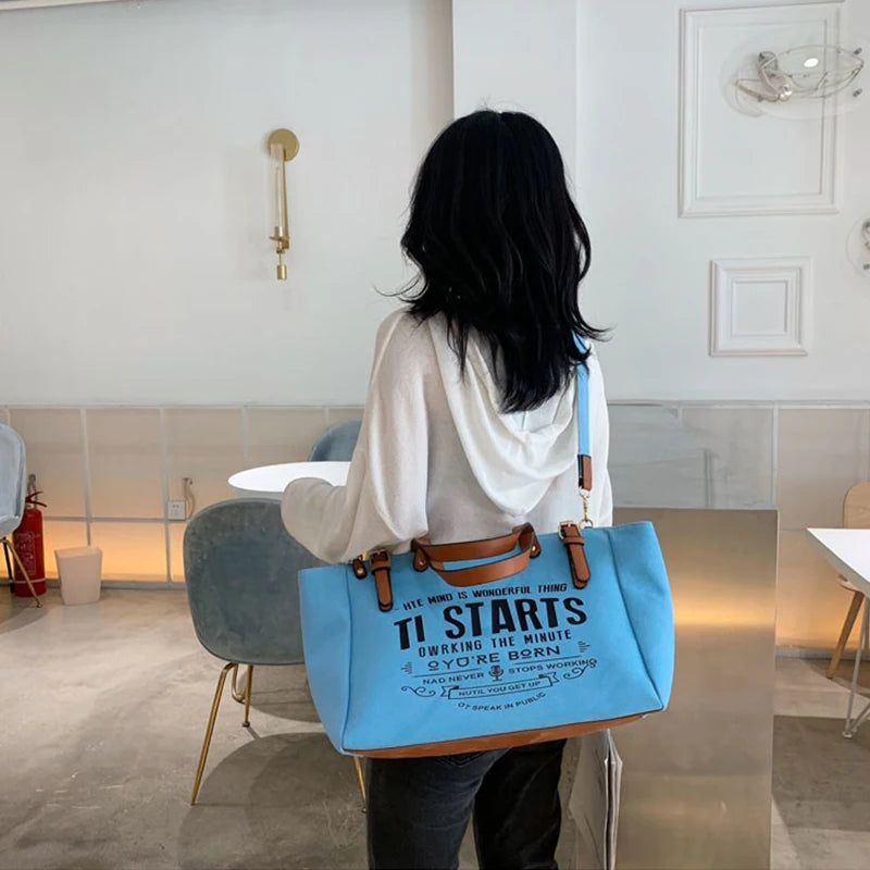 Casual Letter Design Canvas Tote | Soft Large Capacity Shoulder Bag Luxegan