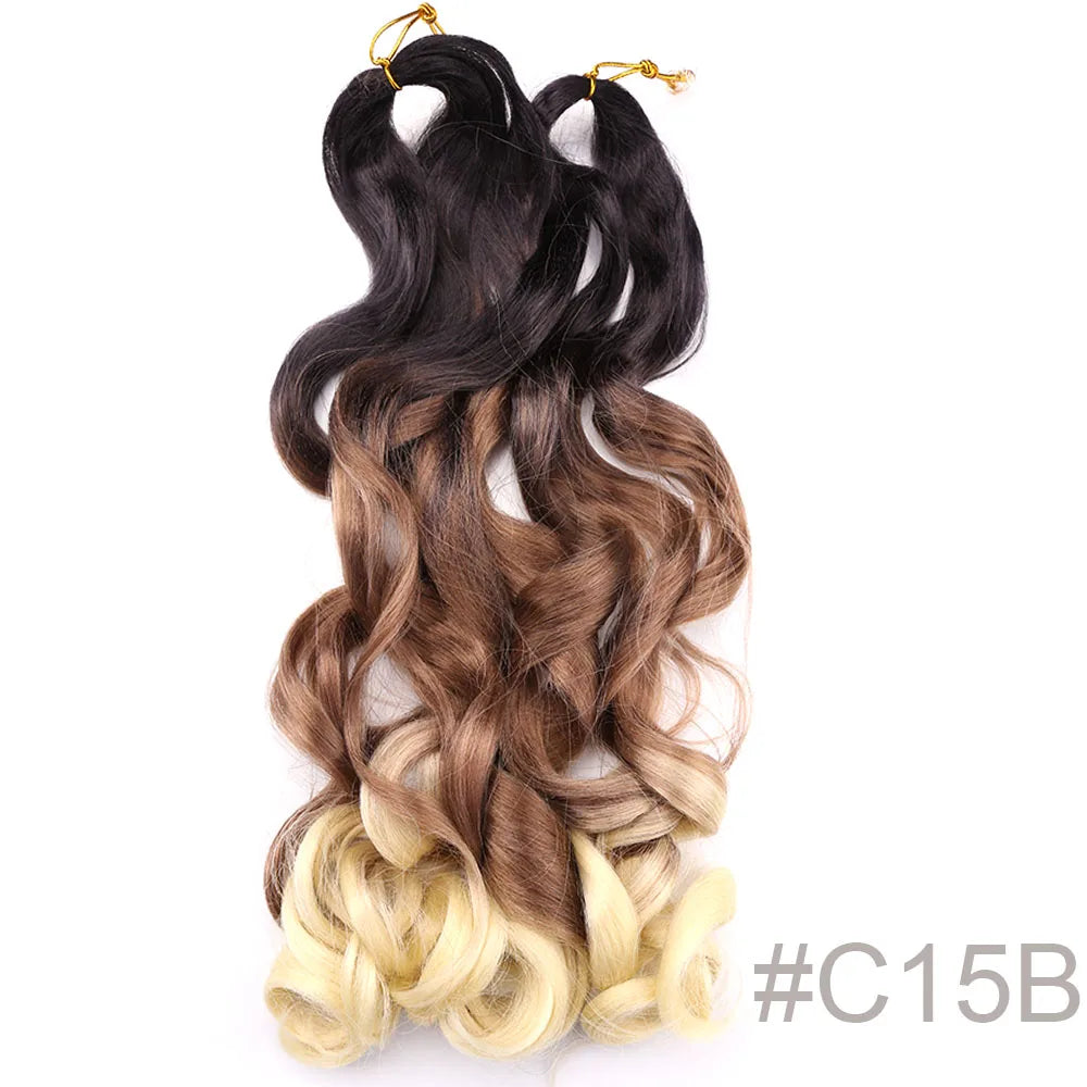 Synthetic Loose Wave Crochet Braiding Hair – Spiral Curls French Curls Pre-Stretched Ombre Braids 16"-26" | 6 Packs Luxegan