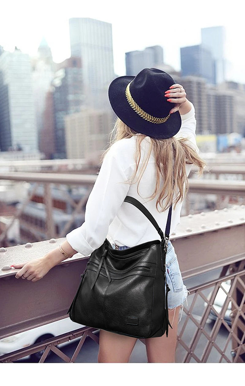 Designer Brand Large Winter Messenger Bag | Women's High-Capacity PU Leather Travel Satchel | Feminine Thread-Pattern Weekend Shoulder Bag (Model HZR-831) Luxegan