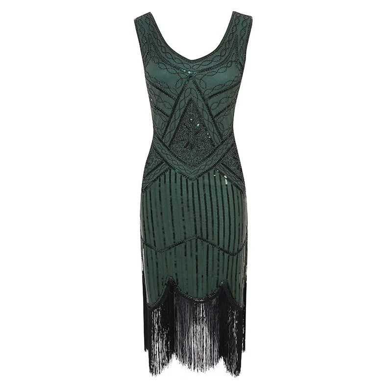 Vintage Sequin Full Fringed Flapper Dress | Roaring 20s Great Gatsby Party Gown | Plus Size XS-4XL Summer Knit Knee-Length Dress
