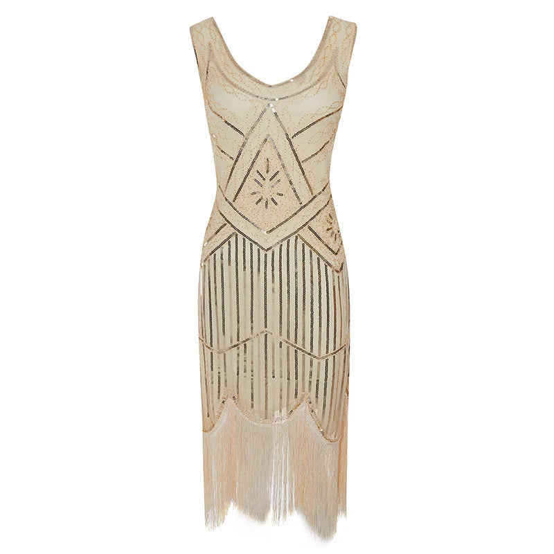 Vintage Sequin Full Fringed Flapper Dress | Roaring 20s Great Gatsby Party Gown | Plus Size XS-4XL Summer Knit Knee-Length Dress