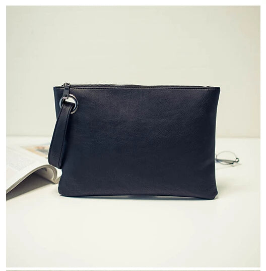 PU Leather Solid Envelope Clutch | Fashion Soft Sac Bag with Zipper Luxegan