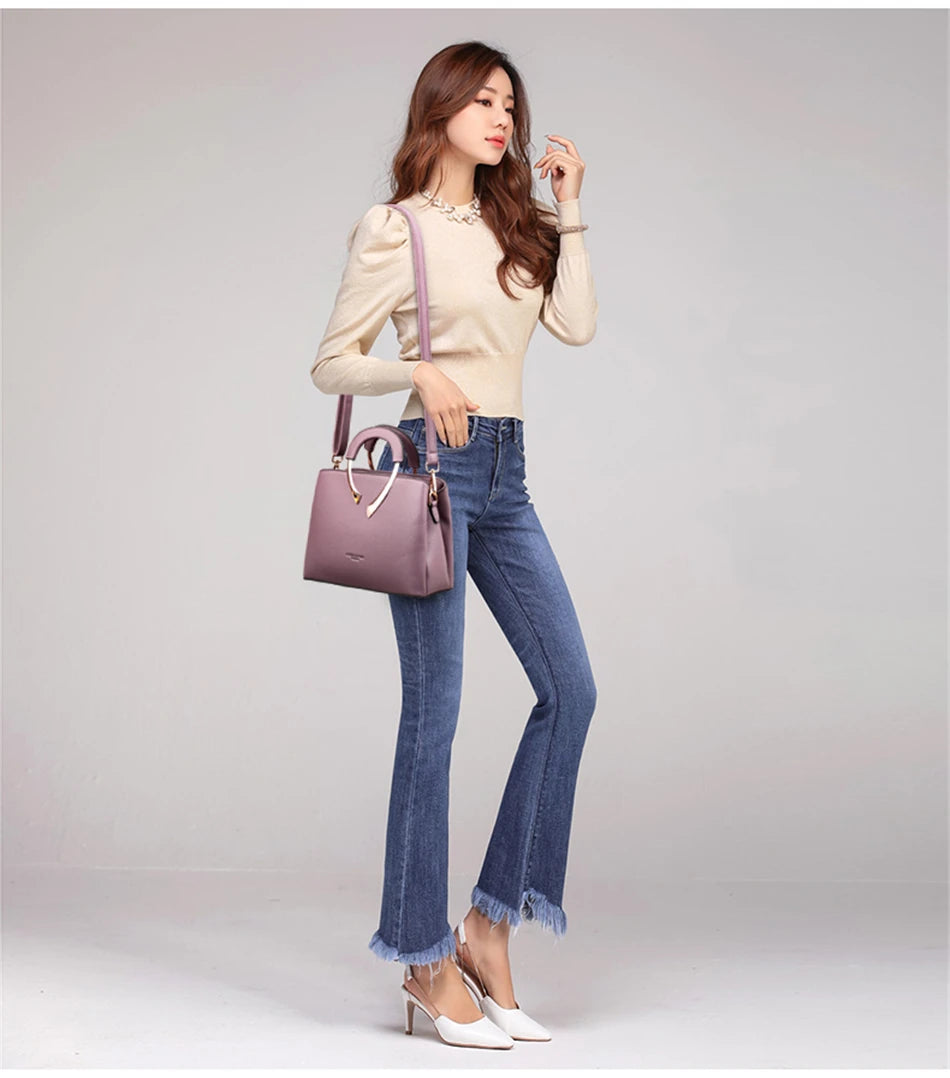 High-Quality Microfiber Leather Casual Tote | Luxury Designer Handbag for Women | Sophisticated Shoulder & Crossbody Bag | Elegant Solid Color Satchel with Smart Partitioning Luxegan