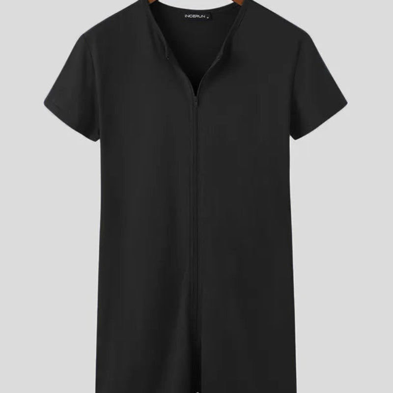 Men's Solid Color Pajamas Romper | Sophisticated "Fitness" Leisure Jumpsuit | Elegant Short Sleeve Cozy Homewear | "Dignified" High-Performance Summer Sleepwear for Radiant Versatile Styling Luxegan