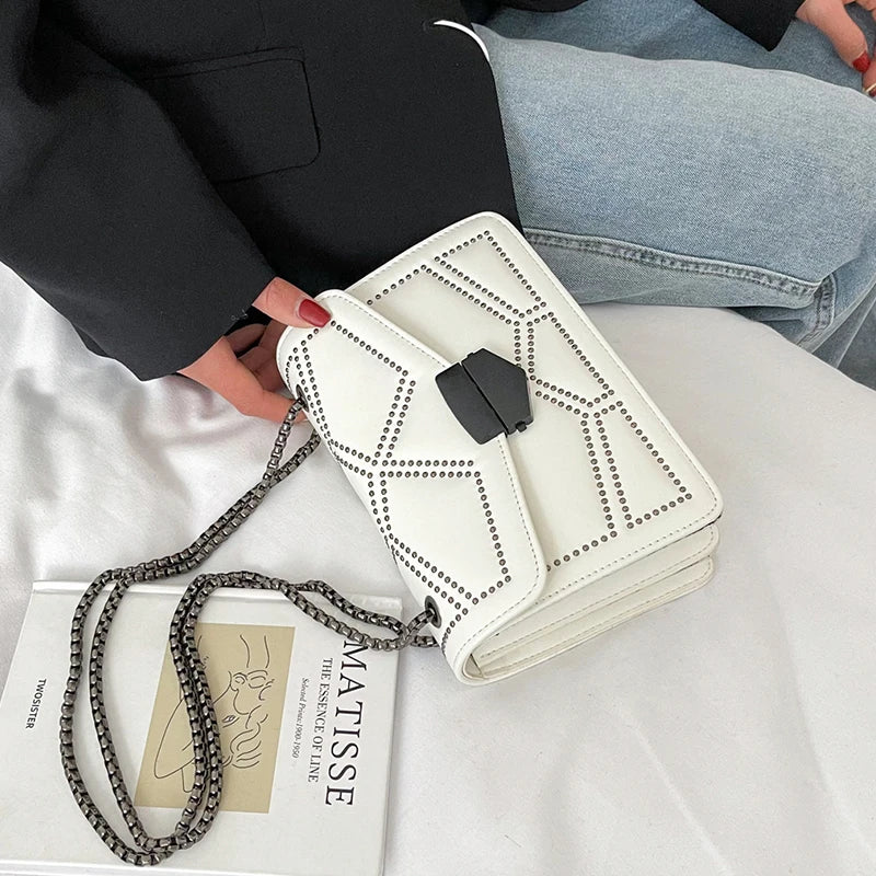 Rivet Chain Small Crossbody Bag for Women | 2022 Luxury Shoulder Messenger Bag (Trendy Lady Handbag with Flap Cover) Luxegan