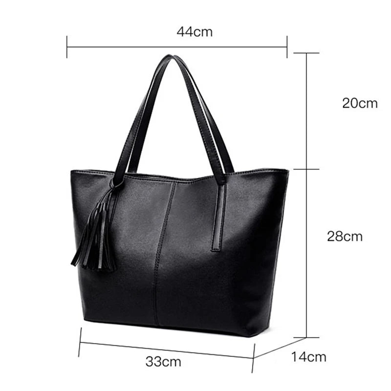 Retro Tassel Tote Bag | Large Capacity PU Leather Handbag Luxegan