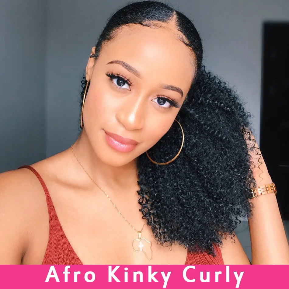 Afro Kinky Curly Drawstring Ponytail | Sophisticated 4B 4C Mongolian Human Hair Silhouette | Elegant "Clip-In" Remy Hair Extension | "Dignified" 100g Pure Color Piece for Radiant Versatile Styling Luxegan
