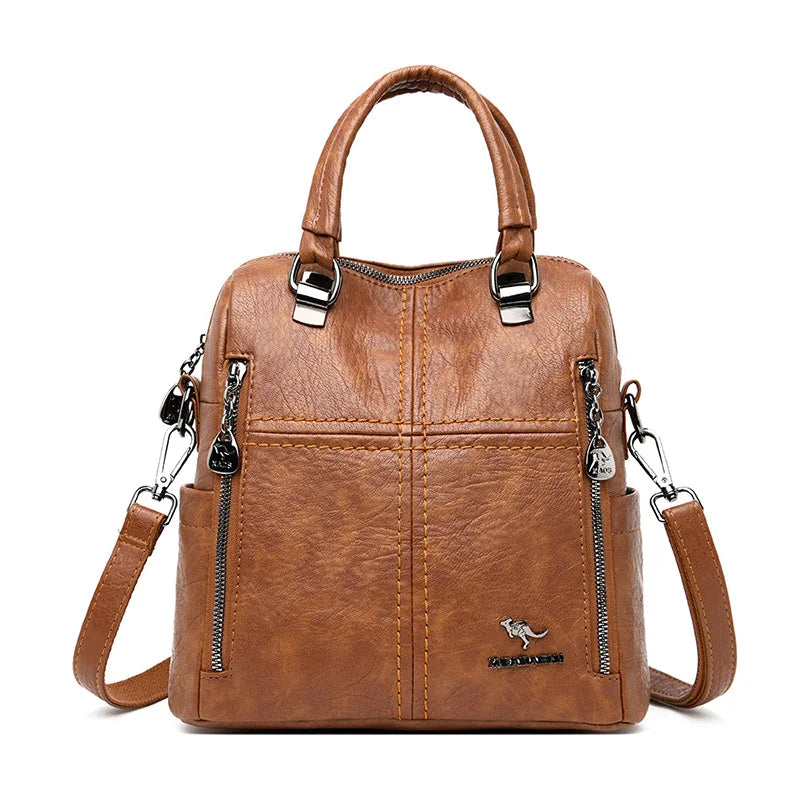 Premium Sheepskin Leather Multifunction Handbag | Luxury Designer Large Capacity Travel Backpack & - view 9
