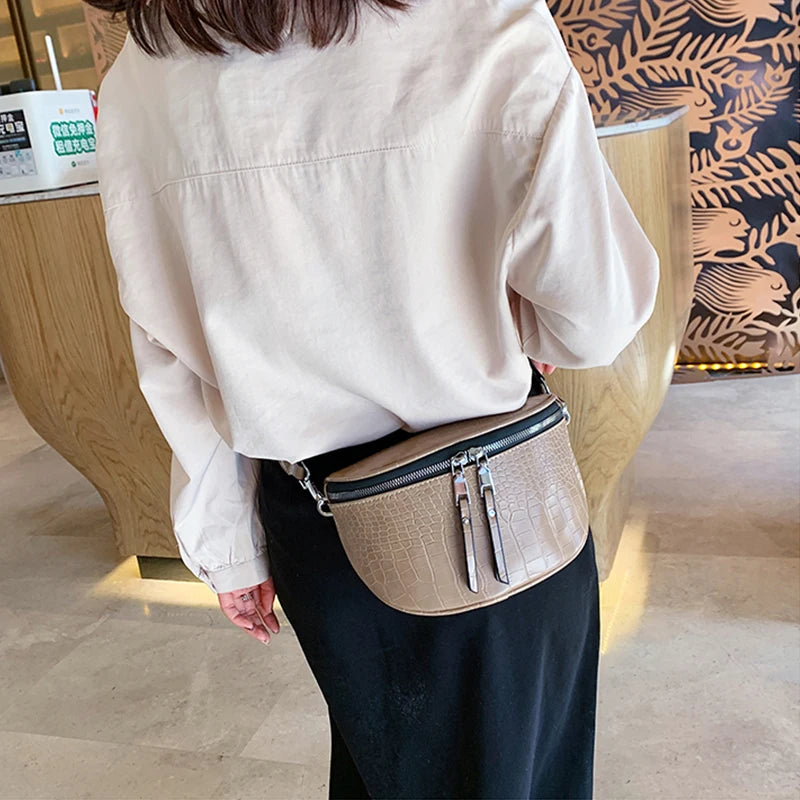 Luxury Saddle Chest Bag | Soft Stone Pattern Chain Crossbody Luxegan