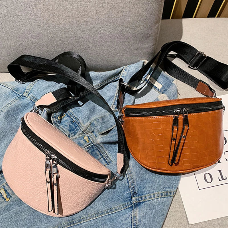 Luxury Saddle Chest Bag | Soft Stone Pattern Chain Crossbody Luxegan