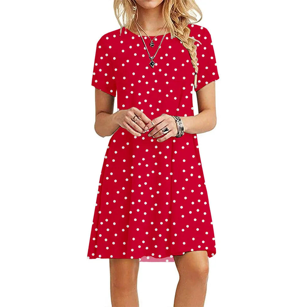 Casual Short Sleeve T-Shirt Dress | Vintage O-Neck Graphic Print Sundress | Elegant Simple Loose Fit A-Line Mini Dress | Premium Cotton Blend Summer Streetwear Model DR077 Luxegan