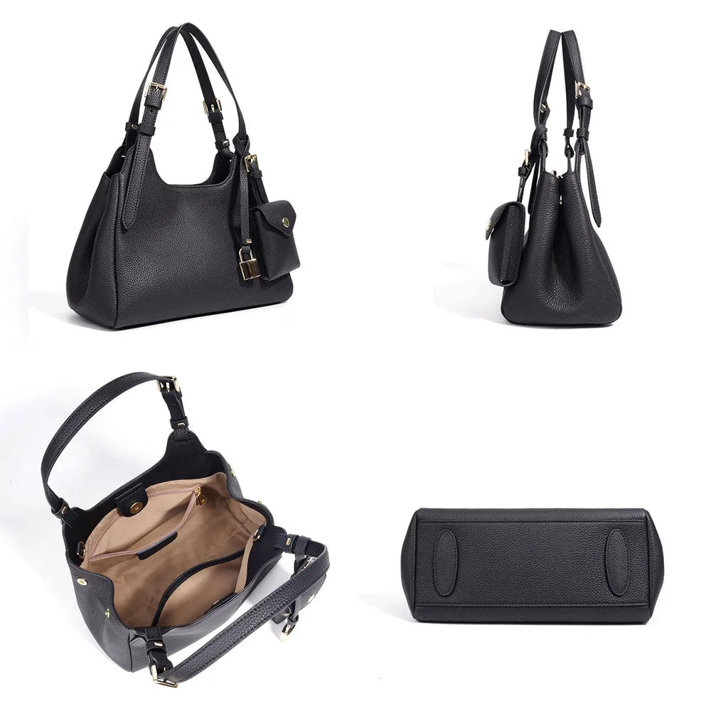 Women’s Genuine Cowhide Leather Shoulder Bag | Luxurious Fashion Handbag with Detachable Mini Pouch | Adjustable Strap Crossbody | Vintage Candy Pattern Leather Tote (Model JYH-2209) Luxegan