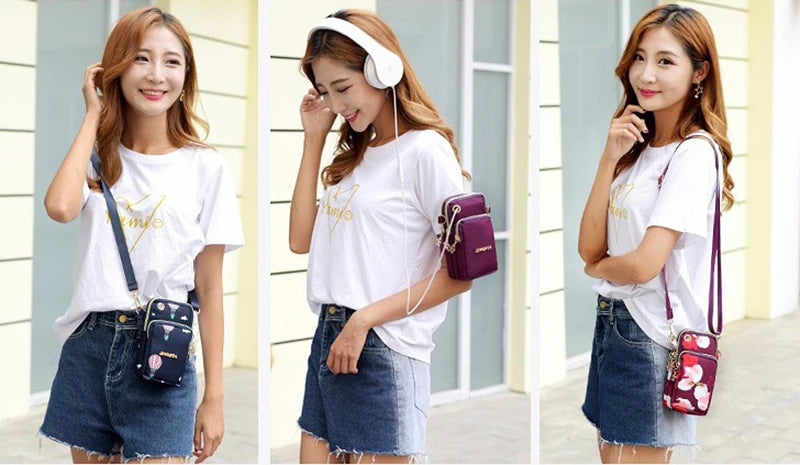 Nylon Solid Flap Bag | Soft Waterproof Sequined Flowers Crossbody Phone Pouch Luxegan