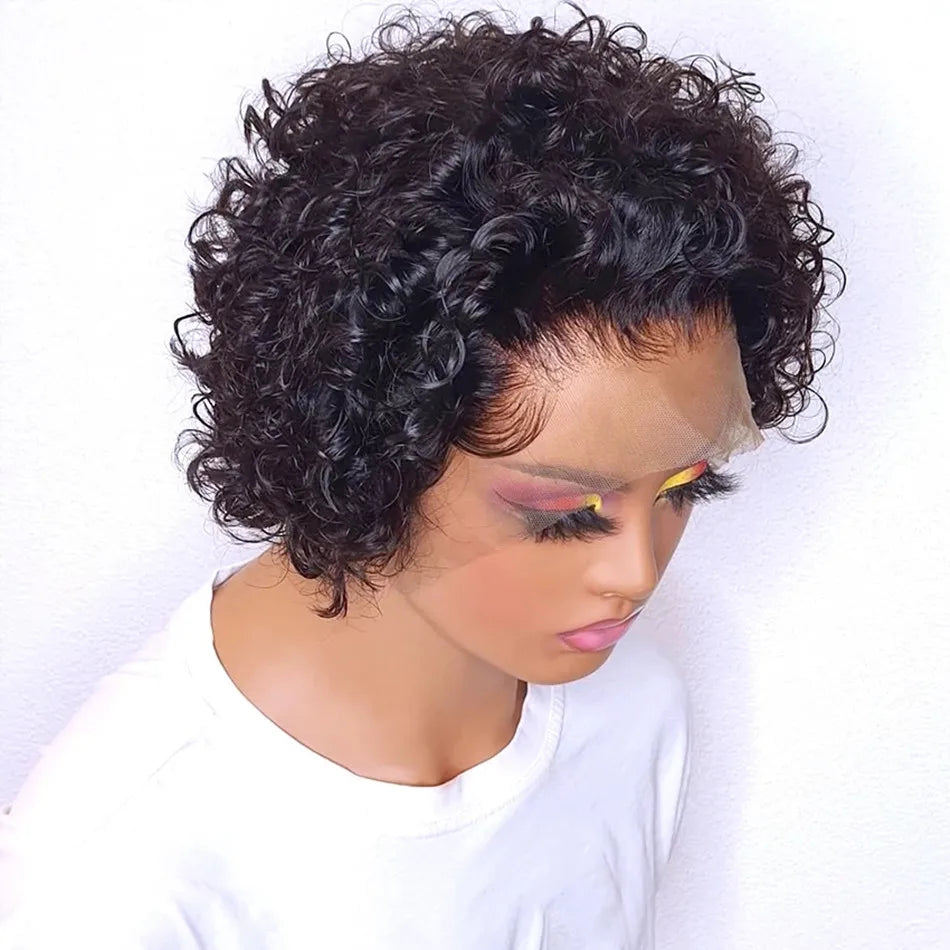 Vibrant Orange Pixie Cut Short Bob Wig - 13x4 Transparent Lace Frontal Human Hair Wig - French Curl Pre-Plucked Brazilian Remy Hair Wig for Women (6 Inch, Glueless) Luxegan