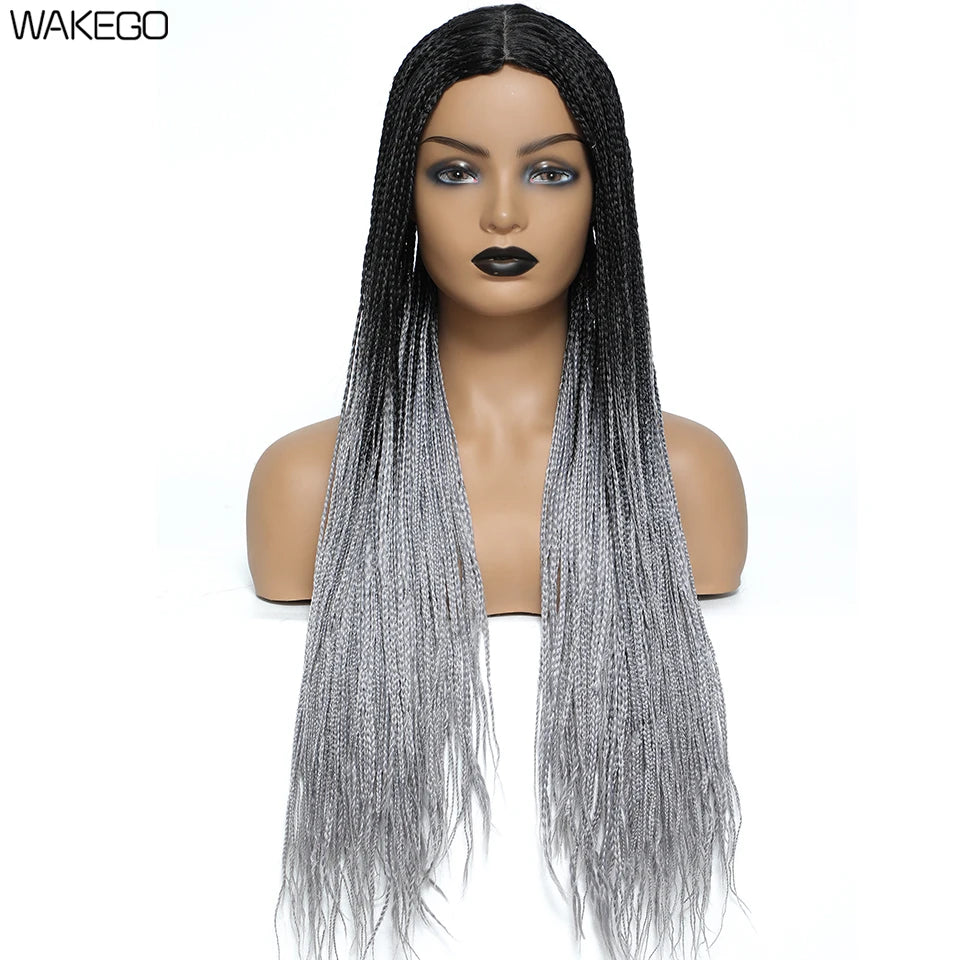 Wakego Box Braided Wigs for Black Women 26" Long Braids Wigs Fake Scalp Synthetic Heat Resistant Fiber Micro Braid Wig Daily Use Luxegan
