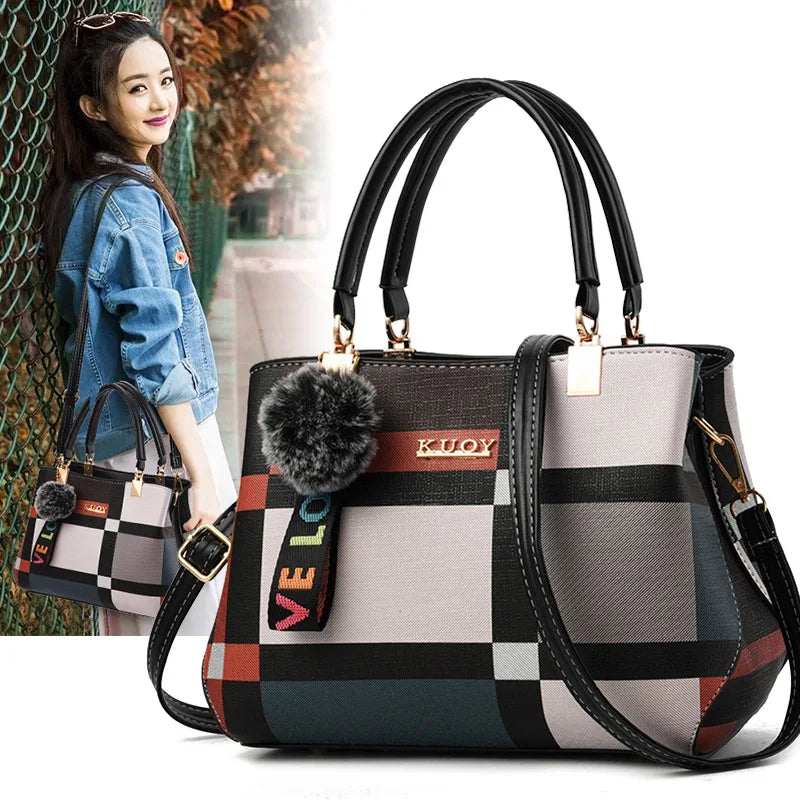 Elegant Designer Handbags for Women | PU Leather Crossbody Messenger Bag with Hairball (Girls Shoulder Bag, Top-Handle Tote) Luxegan