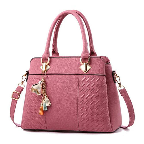 Fashion Women Handbags Tassel PU Leather Totes Bag | Top-handle Embroidery Crossbody Bag Shoulder Bag Lady Simple Style Hand Bags Luxegan