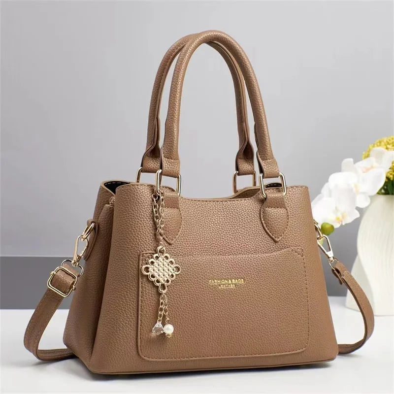 New Designer Women’s Preppy Style Tote Purse | Ladies' Fashion Shoulder Bag with Chain Decoration | Trendy PU Leather Portable Handbag | Versatile All-Season Zippered Tote (Model BTL-22866) Luxegan