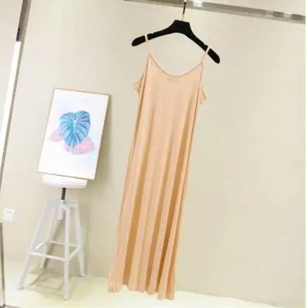 Satin Camisole Slip Dress | O-Neck Spaghetti Strap A-Line Beach & Casual Dress Luxegan