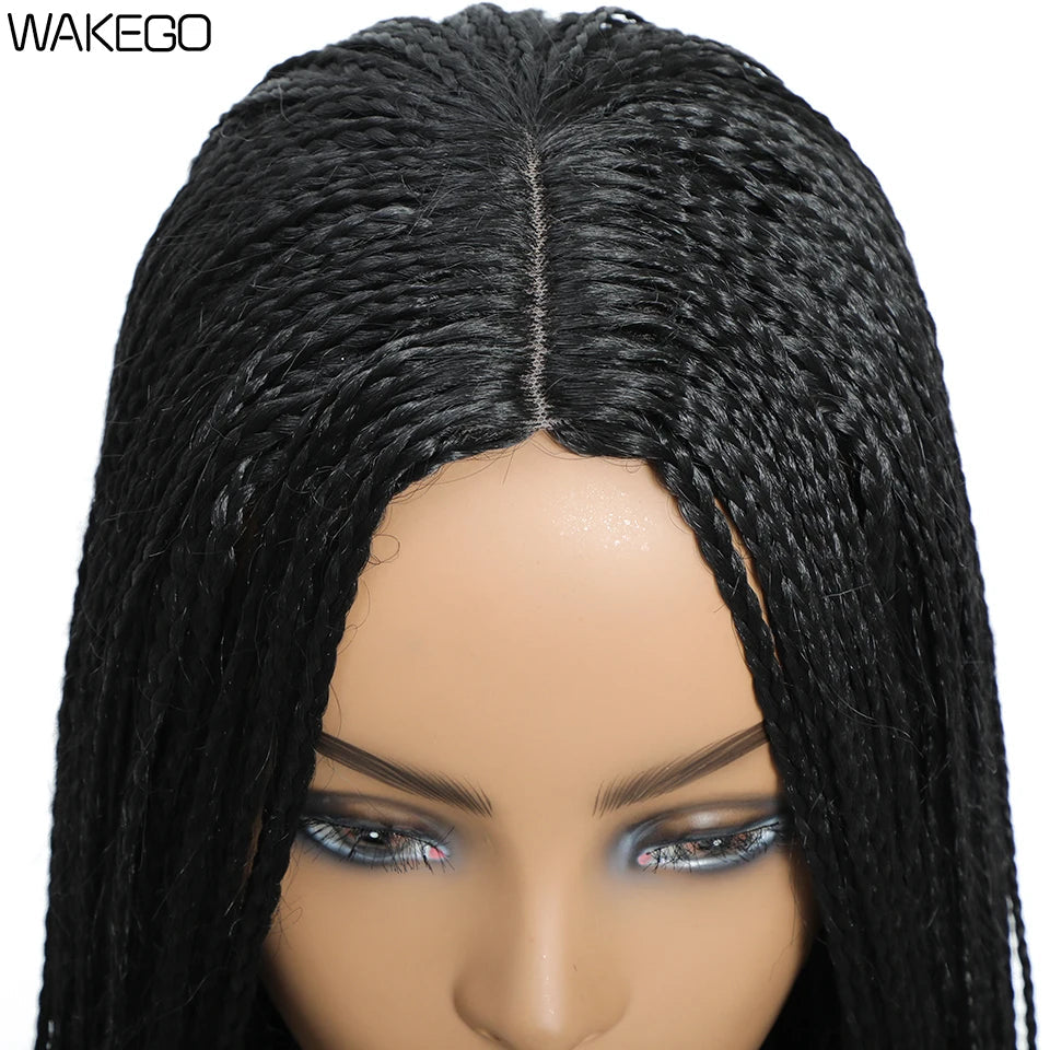 Wakego 26 Inch Ombre Box Braided Wigs For Black Women Braided Wig Fake Scalp Heat Resistant Braiding Hair Wig Peruca Sintetica Luxegan