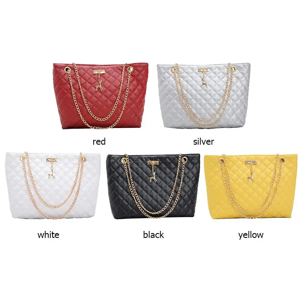 Classic Diamond Lattice Handbag | Fashion Women's Large Capacity Top-handle Bags & Pure Color Thin Chain Shoulder Crossbody Bag Luxegan