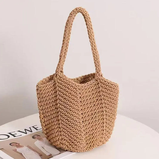 New Handmade Cotton String Woven Bag | Large Capacity Bucket Shoulder Bag | Versatile Holiday Beach Tote | Fashionable Vintage Cotton Net Purse (Model GM51229) Luxegan