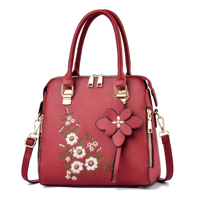 Luxury PU Leather Embroidered Tote | Tassel Crossbody & Handle Bag Luxegan